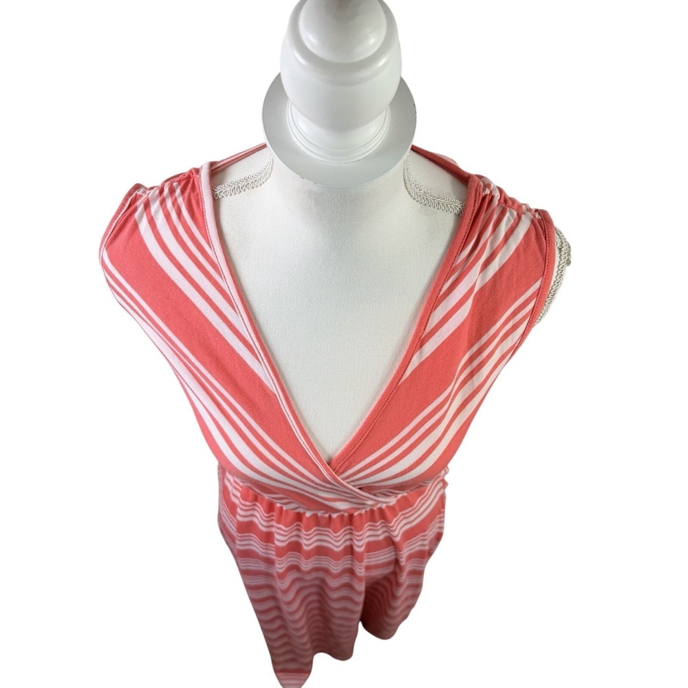 Liberty Love Small Peach & White Stripe Sleeveless V-Neck Maxi Dress - Picture 2 of 8